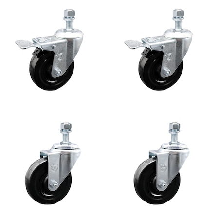 Service Caster 4 Inch SS Hard Rubber Swivel 1/2 Inch Threaded Stem Caster Total Lock Brake, 2PK SCC-SSTSTTL20S414-HRS-121315-2-S2